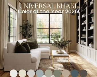 Sherwin Williams color palette of the year 2026 UNIVERSAL KHAKI peaceful neutral color scheme whole house paint palette modern calm color