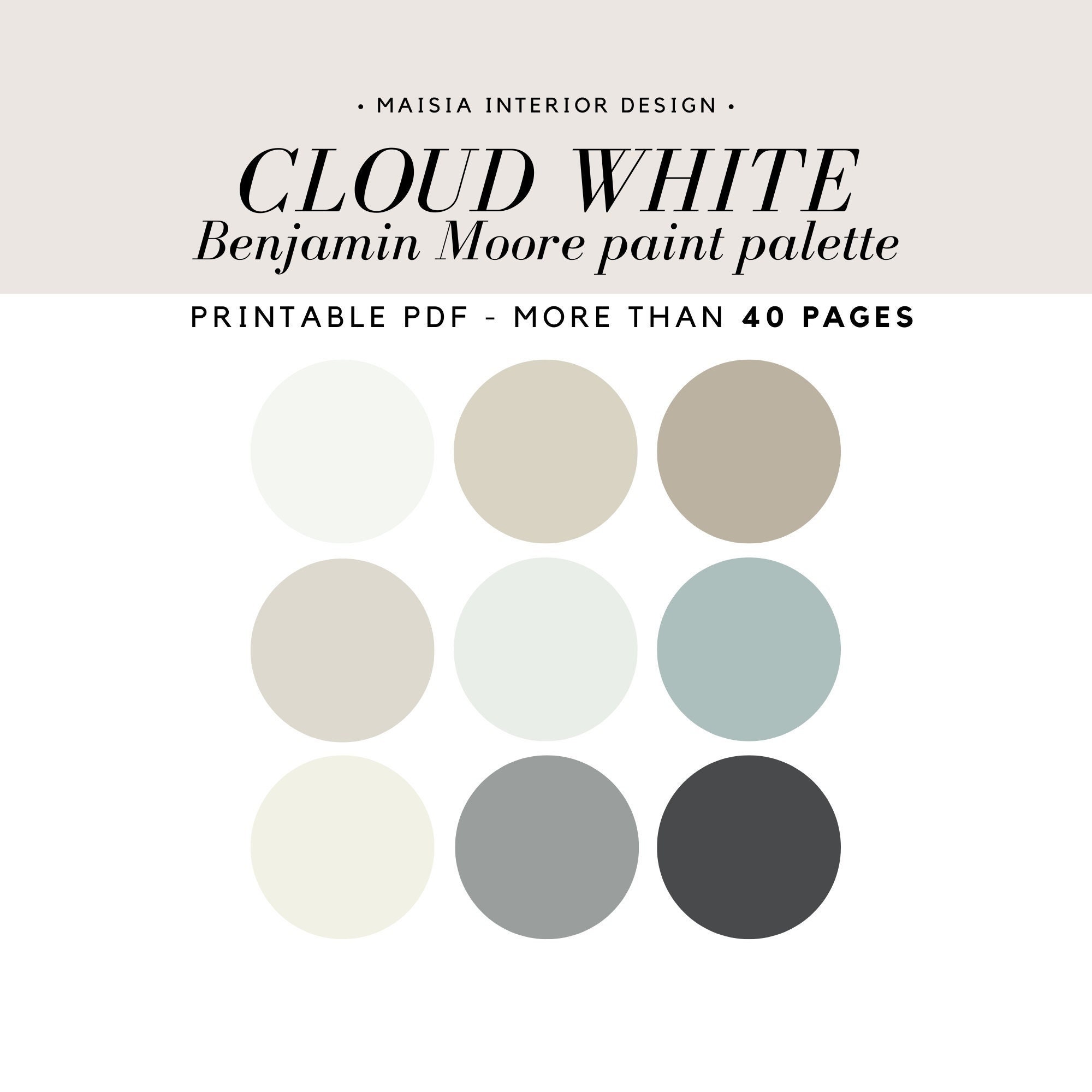 CLOUD WHITE Benjamin Moore Paint Color Palette Interior Paint Etsy