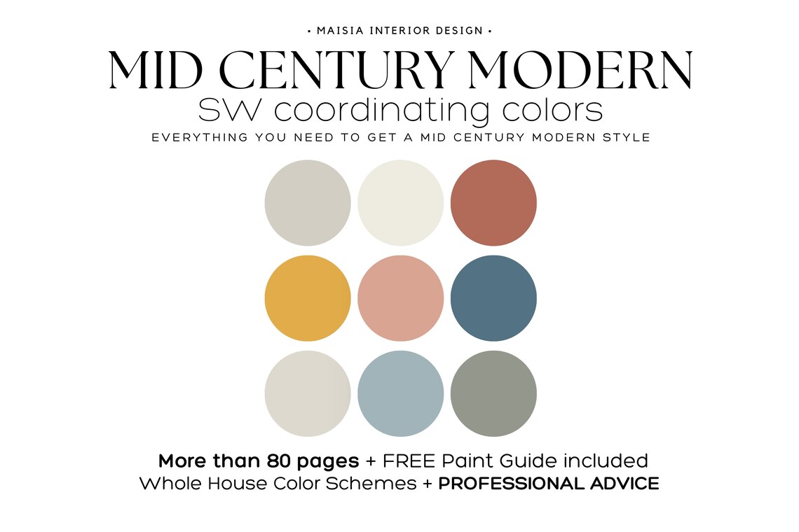 MID CENTURY MODERN Paint Palette for Home, Whole House Paint Palette ...