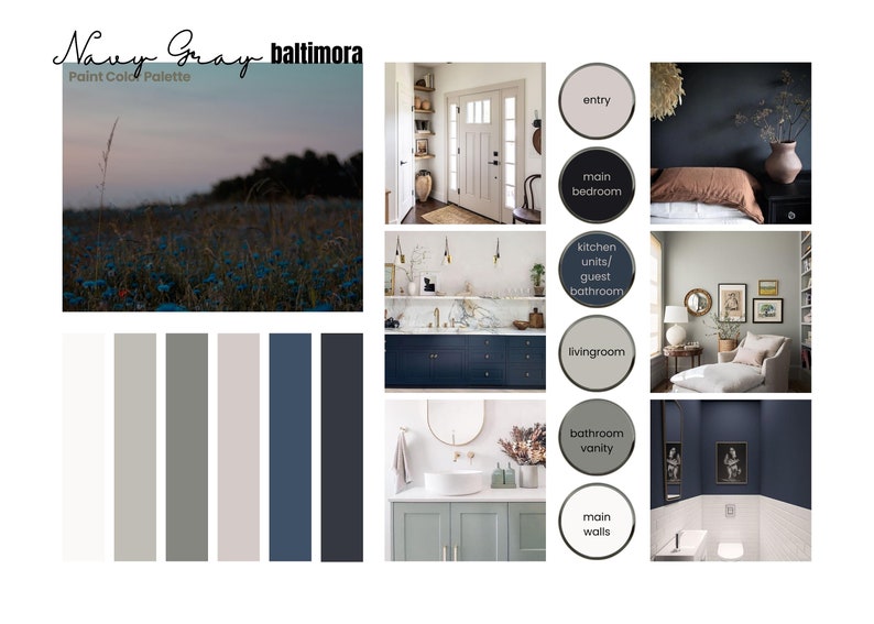 Blue Navy Gray Prepackaged Paint Palette, Home Paint Colors, Material