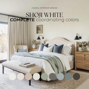 SHOJI WHITE Sherwin Williams color palette whole house paint palette neutral color scheme modern calm  color Best white coordinating color