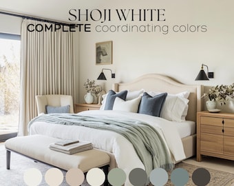 SHOJI WHITE Sherwin Williams color palette whole house paint palette neutral color scheme modern calm  color Best white coordinating color