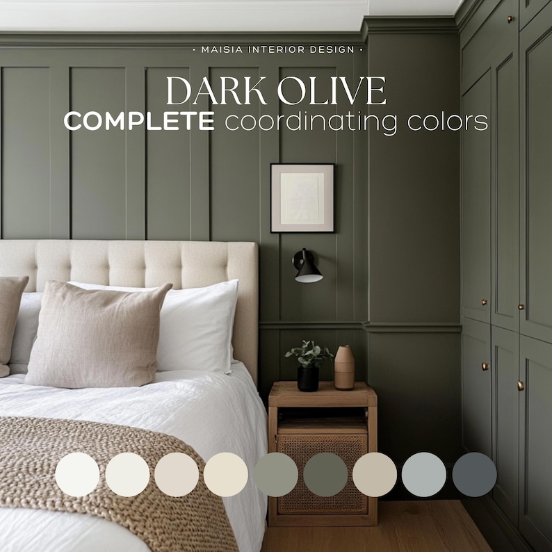 DARK OLIVE Whole House Paint Palette Best Dark Green Bedroom Moody ...