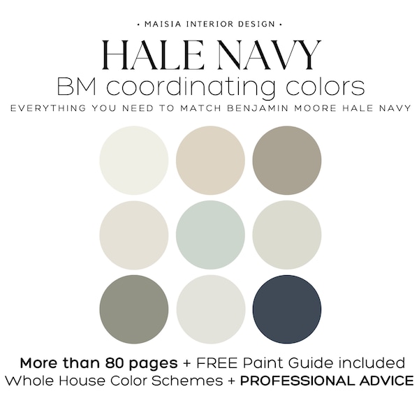 HALE NAVY color palette  Benjamin Moore Color Palette Hale Navy Cabinet Hale Navy coordinating color scheme idea whole house paint palette