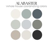 Sherwin Williams ALABASTER paint palette Modern Farmhouse Paint Color palette whole house paint palette best idea Alabaster Coordinating