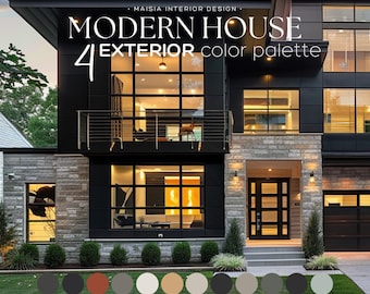 MODERN HOUSE EXTERIOR color palette Sherwin Williams color scheme Black Modern exterior paint color palette dark siding and black trim