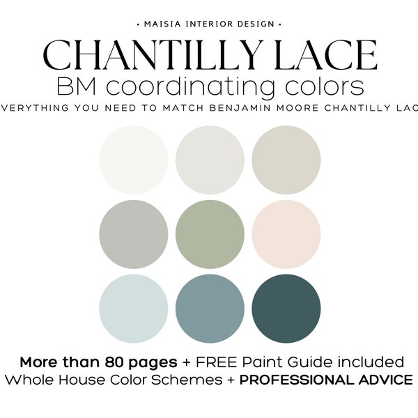 CHANTILLY LACE paint Benjamin Moore Color Palette Whole house paint palette Chantilly lace coordinating color cabinet paint color palette