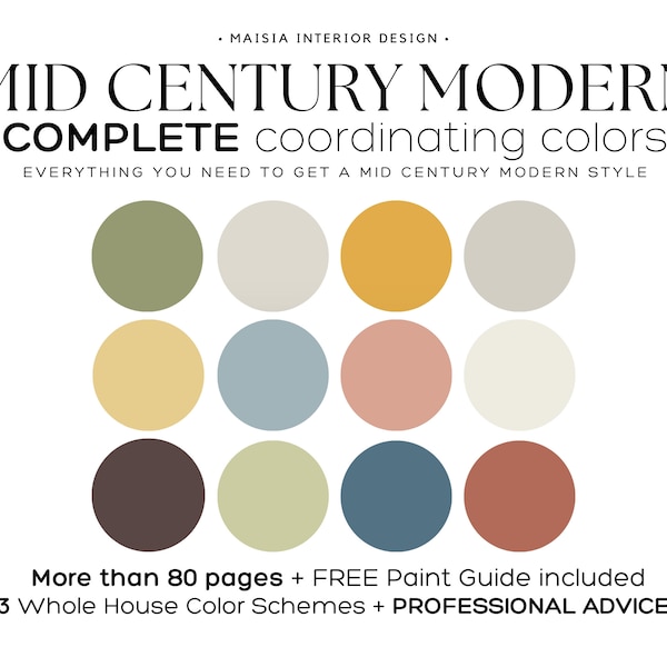 MID CENTURY MODERN color palette Benjamin Moore color palette mid century modern paint color scheme whole house paint palette idea color