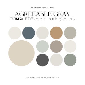 Agreeable Gray Sherwin Williams Paint Palette  Neutral Interior Paint Colors for Home Coordinating Interior Design Color Palette