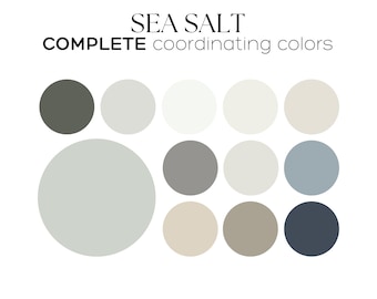 Sherwin Williams SEA SALT Sherwin Williams paint color palette Coastal color scheme idea Sea Salt coordinating whole house color palette