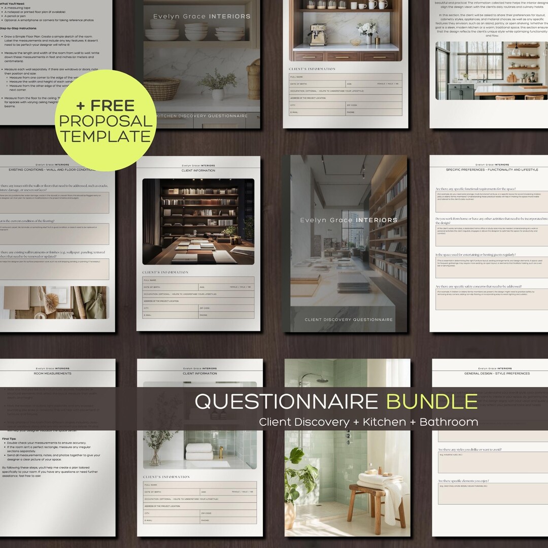Interior Designer QUESTIONNAIRE BUNDLE Client Discovery Kitchen ...