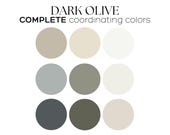 DARK OLIVE Benjamin Moore Color Palette Whole House Paint Palette Best Dark Green color Moody coordinating color Green Gray cabinet color