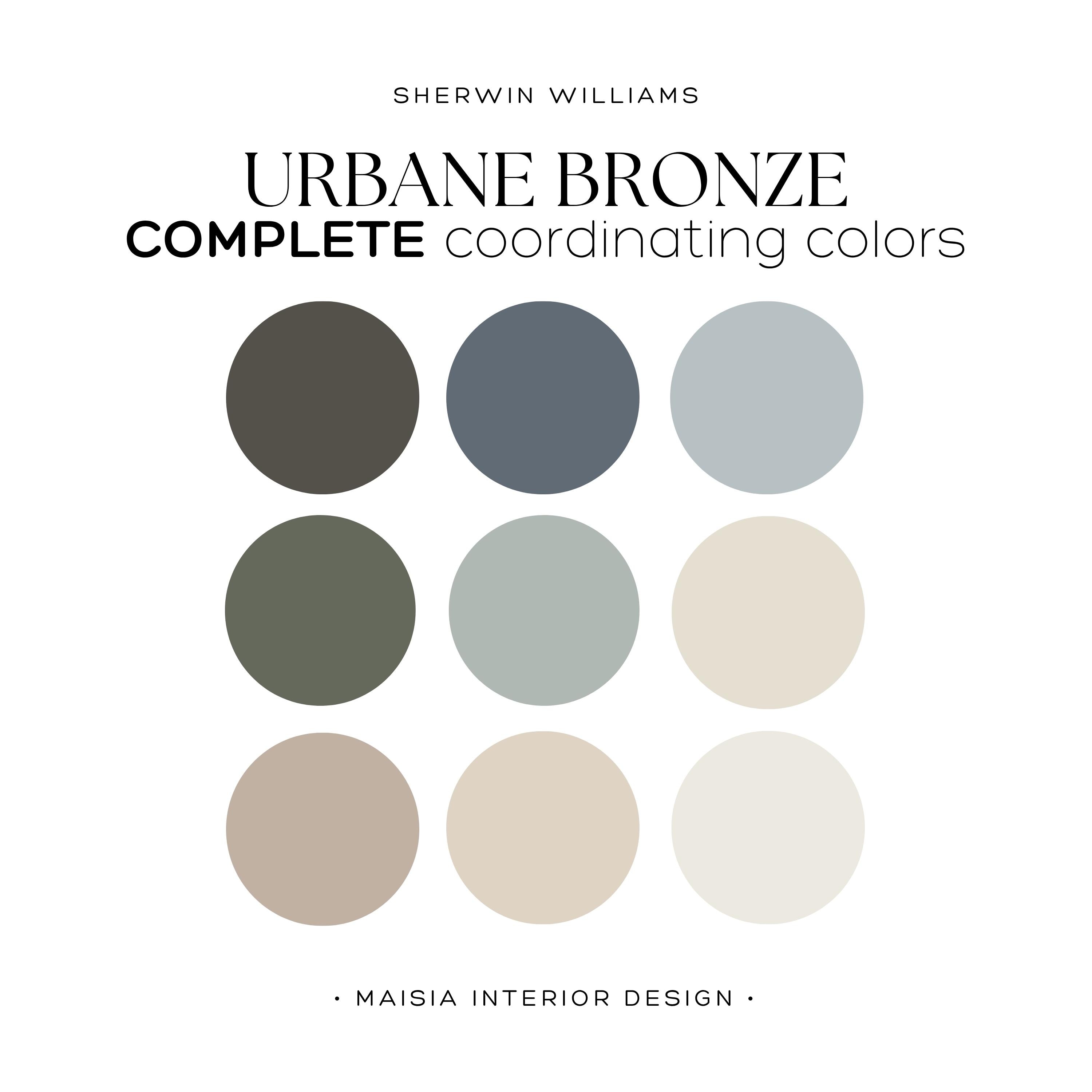 URBANE BRONZE Sherwin Williams color palette 2025 Best dark color muted blue sage green Relaxing Home color scheme Whole house paint palette