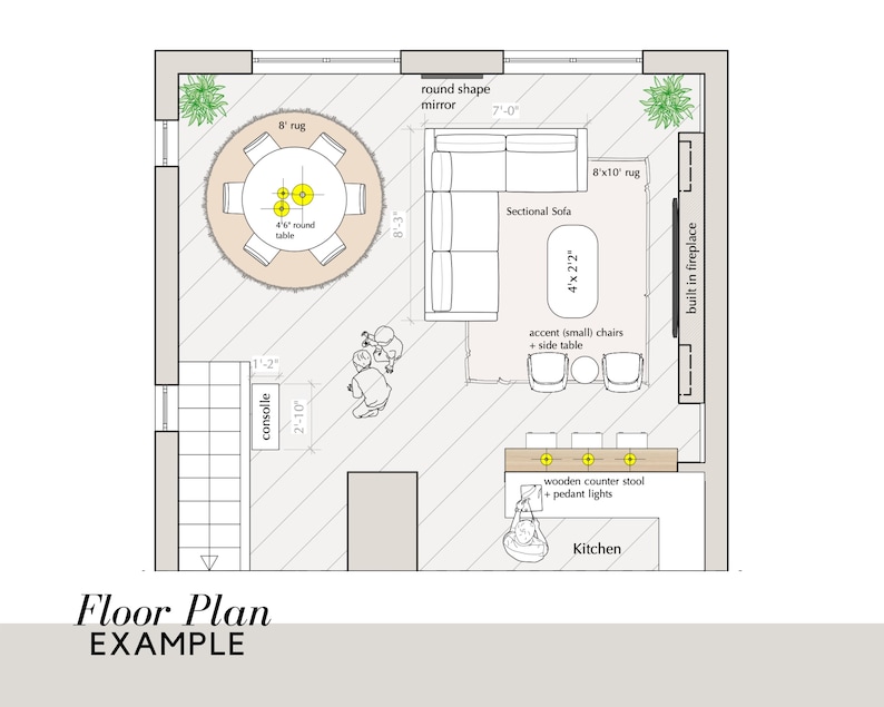 LIVING ROOM DESIGN 2d Floor Plan With Custom Furniture Etsy