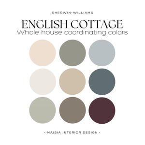 ENGLISH COTTAGE color idea whole house paint palette Sherwin Williams Color Palette Cottagecore color scheme Rustic English Country color