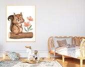 Nursery Printable Wall Art, Woodland Animals, Bedroom / Playroom Decor, Gender Neutral Wall Art, Woodland Baby Squirrel, neutral colours.