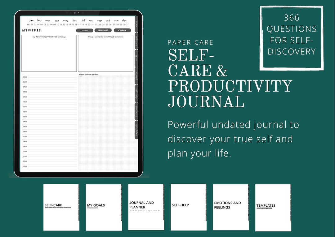 Undated Digital Planner for SELF CARE | Hyperlinked Productivity ...