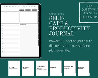 Planificateur numérique non daté pour SELF CARE | Planificateur de productivité hyperlié | Journal d'auto-soins | Journal de la santé mentale | Suivi du bien-être
