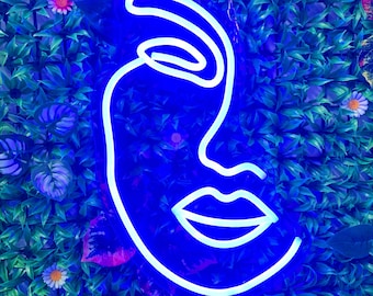 Abstract Woman Face Neon Sign, Custom LED Wall Art