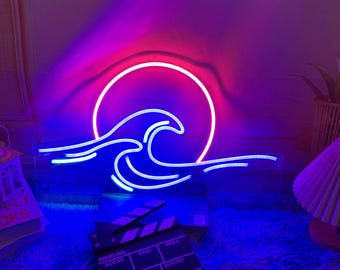 Sun Ocean Neon Sign Decor, Custom Sunset Wave Neon Sign, Ocean Sunrise Wall Decor, Sunrise Art, Custom LED Neon Sign, Bedroom Neon Signs