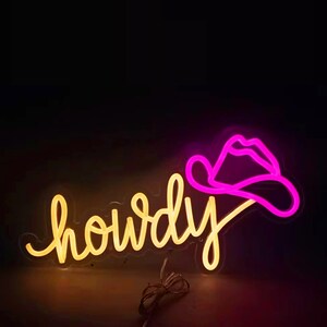 Howdy Neon Sign, Led Cowboy Hat Sign, Western Led Sign, Texas Cowboy ...