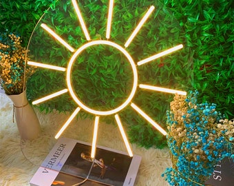 Letrero de neón con amanecer y atardecer, luz LED retro con ondas solares, letrero de neón solar, letrero LED, letrero de neón para dormitorio, letrero de neón LED con montañas, regalo personalizado