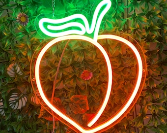 Letrero de neón de melocotón, decoración con luz LED de frutas, decoración de neón de melocotón de frutas, letrero LED de frutas, letrero de neón de melocotón de Georgia, letrero LED de melocotón, letrero con luz LED