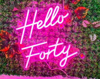 Hello Forty Neon Sign, 40th Birthday Party Decorations, LED Neon Signs for Forty Birthday, Neon Sign Bar, Neon Light, Personalized Gifts
