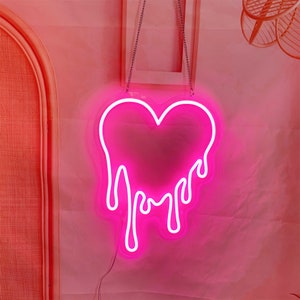 Melting Heart Led Neon Sign, Dripping Heart Neon Sign, Bleeding Heart Neon Sign, Neon Sign Wall Art, Neon Sign, Custon Neon Sign, Best Gifts