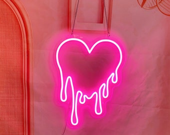 Melting Heart Led Neon Sign, Dripping Heart Neon Sign, Bleeding Heart Neon Sign, Neon Sign Wall Art, Neon Sign, Custon Neon Sign, Best Gifts