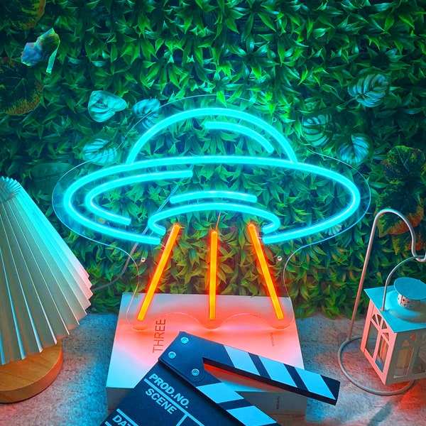 UFO-Leuchtreklamen, UFO-Zeichen, fliegende Untertassenform, Neonlichtdekorationen, fliegende Untertasse, Ufo-Neonlicht, Neonschild-Wandkunst, Schlafzimmer-Neonzeichen