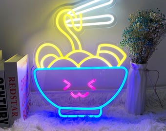 Noodle Neon Sign,Ramen Bowl Neon Sign, Custom Japanese Noodles Restaurant Neon Light, Ramen Neon Sign,Delicious Flying Noodles, Led signs