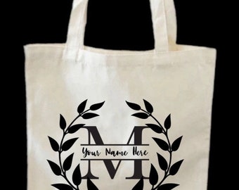 Personalized Custom Monogram Vine Canvas Tote Bag (Many Colors Available) *FREE SHIPPING*