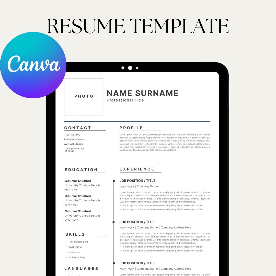 Canva Resume Template Minimalist Modern - Etsy