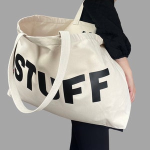 Large Jumbo Giant Oversized  Holiday Travel Weekend Canvas STUFF Bag - Natural + Black