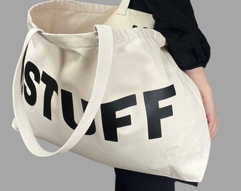 Large Jumbo Giant Oversized  Holiday Travel Weekend Canvas STUFF Bag - Natural + Black