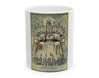 Chinggis Khaan Ancient Emperor Illustration Mug Ceramic Coffee Cup