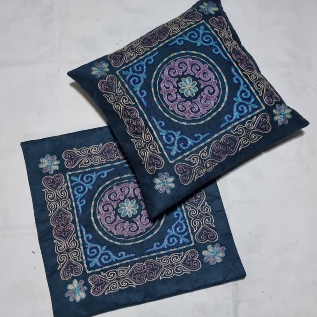 Embroidered Bohemian Throw Pillows: Kazakh Style Floral Accent (18