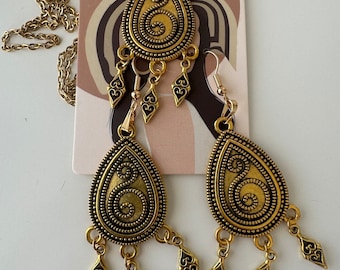 Boho Ethnic Necklace Earring Set: Central Asian Antique Style