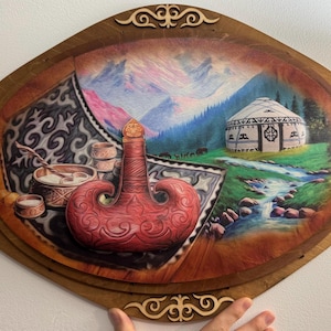 3D Kazachse Kirgizische nomadmuurkunst: Centraal-Aziatische yurt en natuur