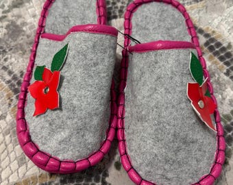 Eco Felted Slippers: Mongolian Ethnic Handmade Wool Shoes Size-38