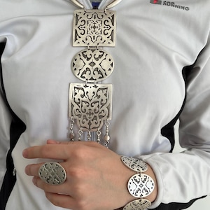 Handmade Central Asian Silver Color Jewelry Set: Vintage Ethnic Design