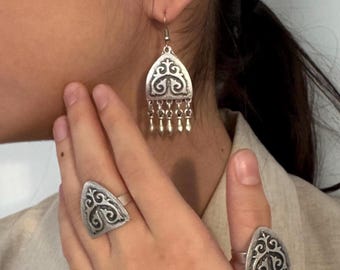 Kazachs Kirgizisch Oezbeeks Afghaans Centraal-Azië Etnisch Antieke Retro Boho Handgemaakte Vintage Ring Oorbel Cadeau Moederdag Zilveren hanger