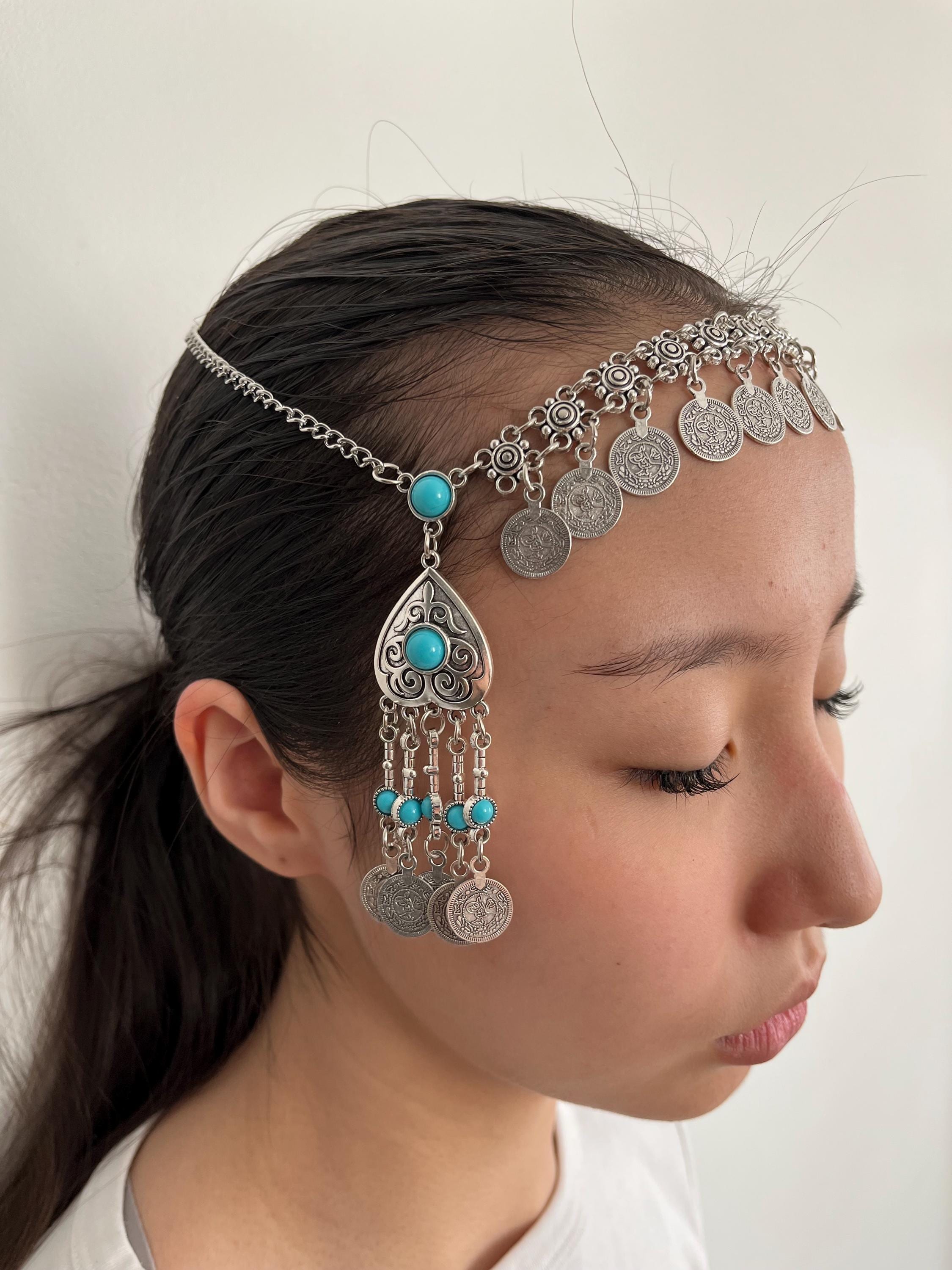 Antique Kazakh Kyrgyz Turquoise Headpiece: Ethnic Boho 