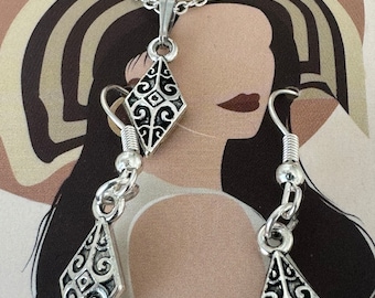 Boho Ethnic Necklace Earring Set: Central Asian Style Jewelry