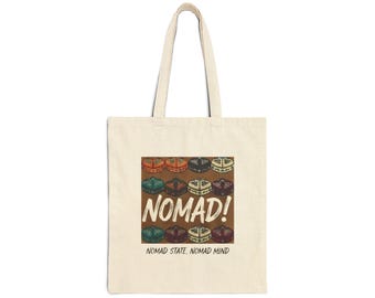 Nomad Vans Graphic Tote Bag | Vintage Camper Pattern, Adventure Theme