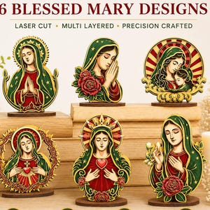 Virgin Mary SVG Bundle | Our Lady of Guadalupe Multilayer SVG | Catholic Laser Cut Files for Glowforge xTool CNC Router Digital Products
