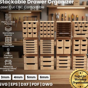 Workshop Desk Organizer SVG File, Laser Cut Modular Drawer Plan | CNC Router Box Layout DXF | Craftsman Storage Box Vector | 3mm to 6mm Wood
