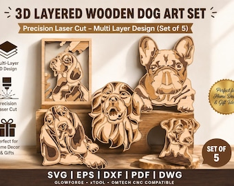 Laser Cut Dog SVG Bundle – 3D Pet Memorial, Glowforge Bundle, Best seller files layered svg glowforge, 3d laser cut file, 3mm laser files