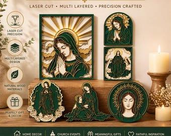 Our Lady of Guadalupe Virgin Mary SVG Bundle 6 Designs 3D Layered Laser Cut Files Glowforge xTool | Catholic Religious Shadow Box Wall Art